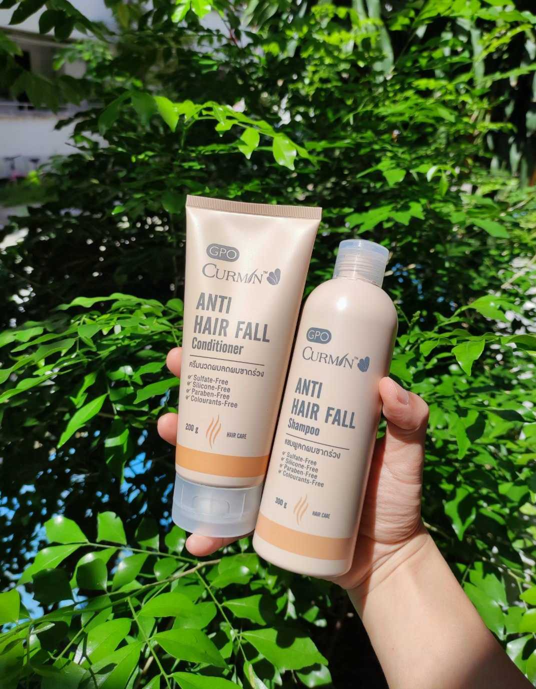 แชมพูและครีมนวดลดผมขาดร่วง GPO Curmin Anti Hair Fall Shampoo 300g + Conditioner 200g 1 Set 