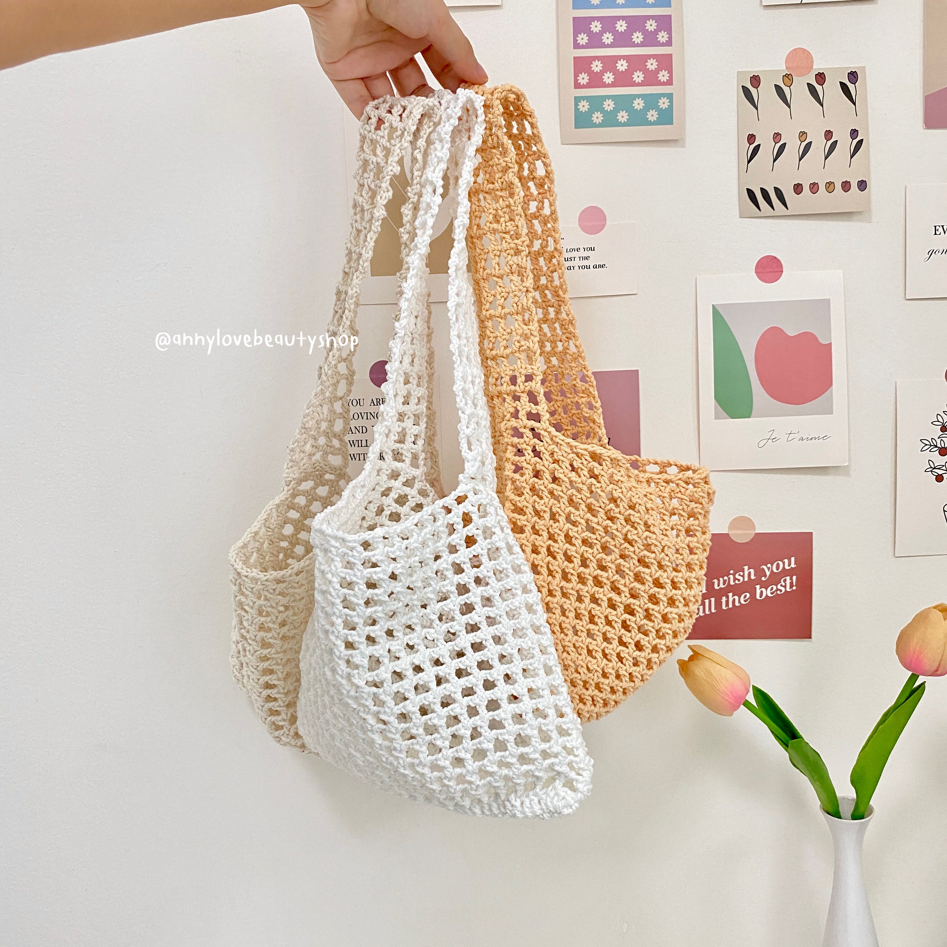 Handmade กระเป๋าถักไหมพรม ลายตาข่าย ซีทรู (เฉพาะกระเป๋า)