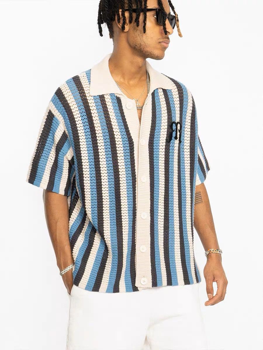 [Pre]- Striped Woven Short-sleeved Shirt