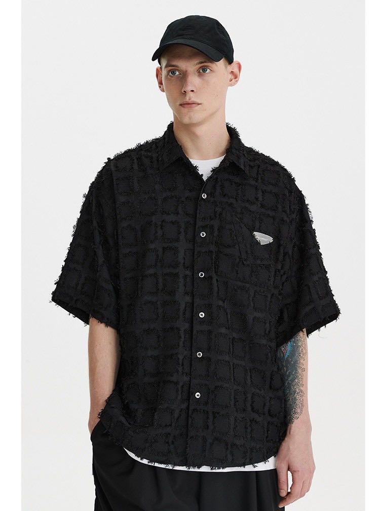 [Pre] Tassel Plaid Short-sleeved Shirt