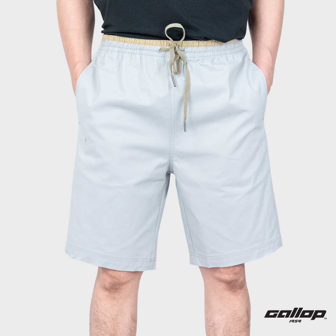 GALLOP : Men's Wear CASUAL SHORTS กางเกงขาสั้นเอวยางยืด รุ่นต่อขอบ GS9024 สี เทา