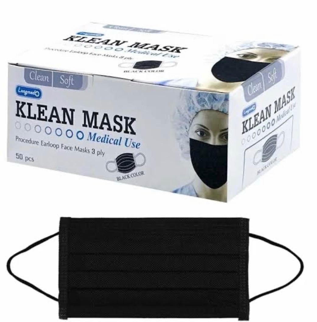 หน้ากากอนามัย 3 ชั้นKlean Mask แมสสีดำ (1 กล่อง)