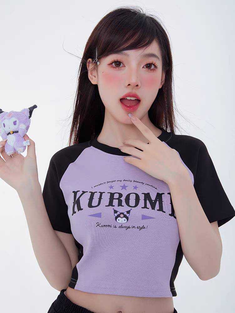 (พร้อมส่ง S ฟ้า) Kyouko x Sanrio เสื้อยืดครอปซานริโอ้ ลิขสิทธิ์แท้ My Melody , Kuromi , Cinnamoroll