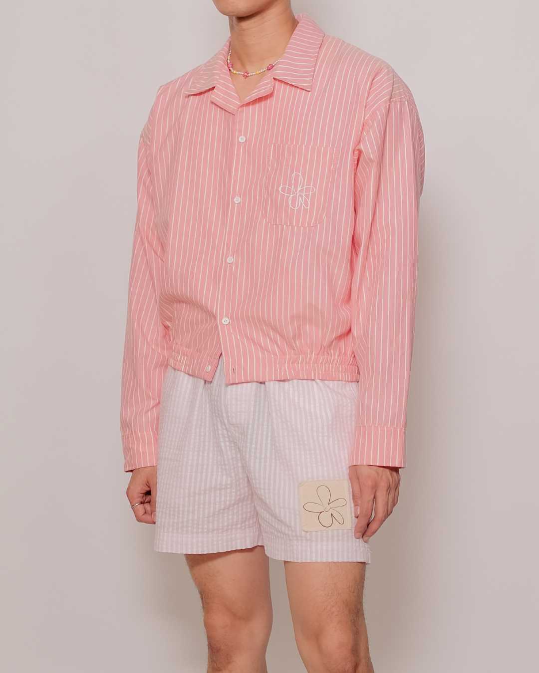 CLUB ✿ 14 Club Wonder Stripe-Cropped Shirt Jacket in Pink