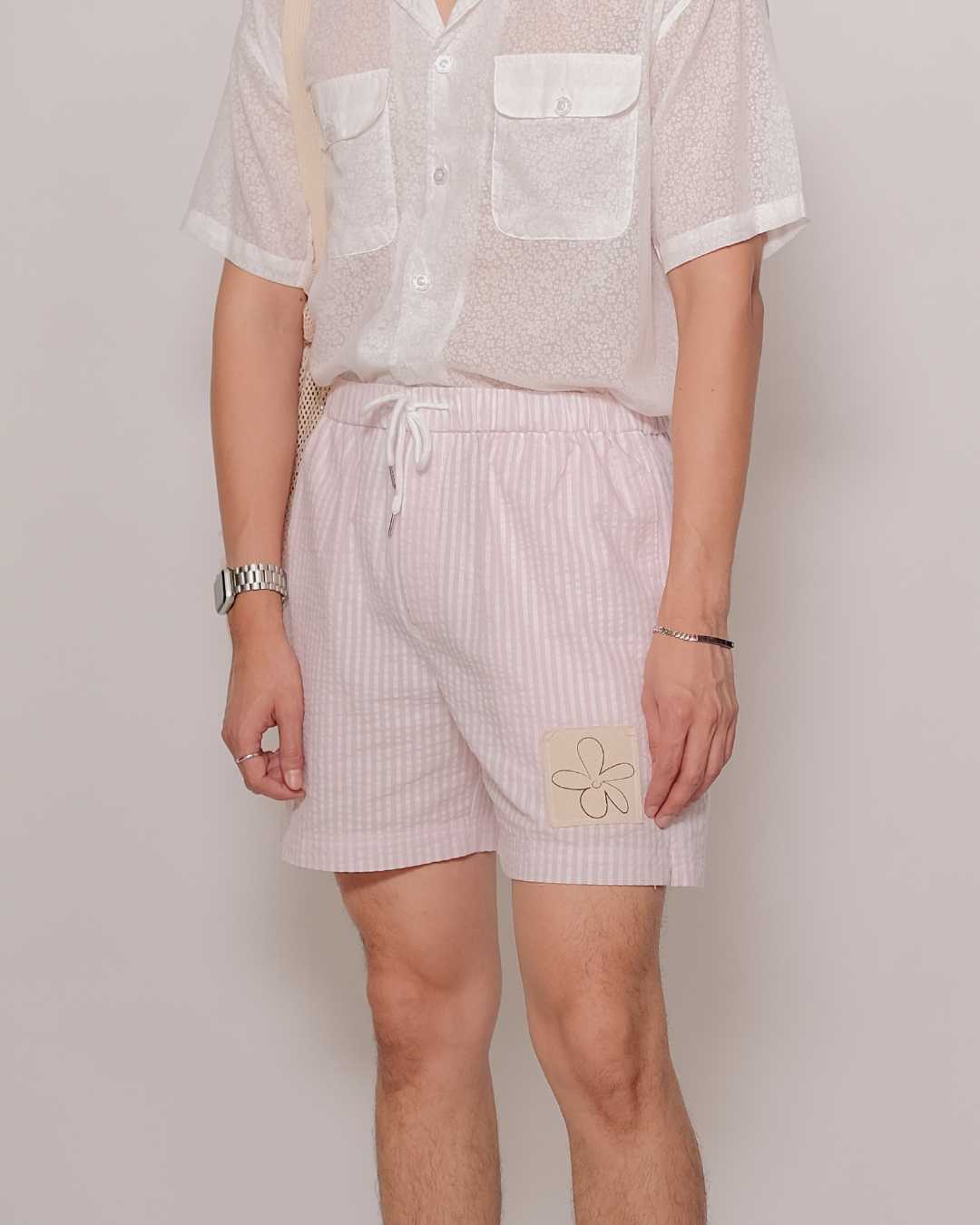 CLUB ✿ 16 Stripe-Textured Pajama Shorts in Pink/White