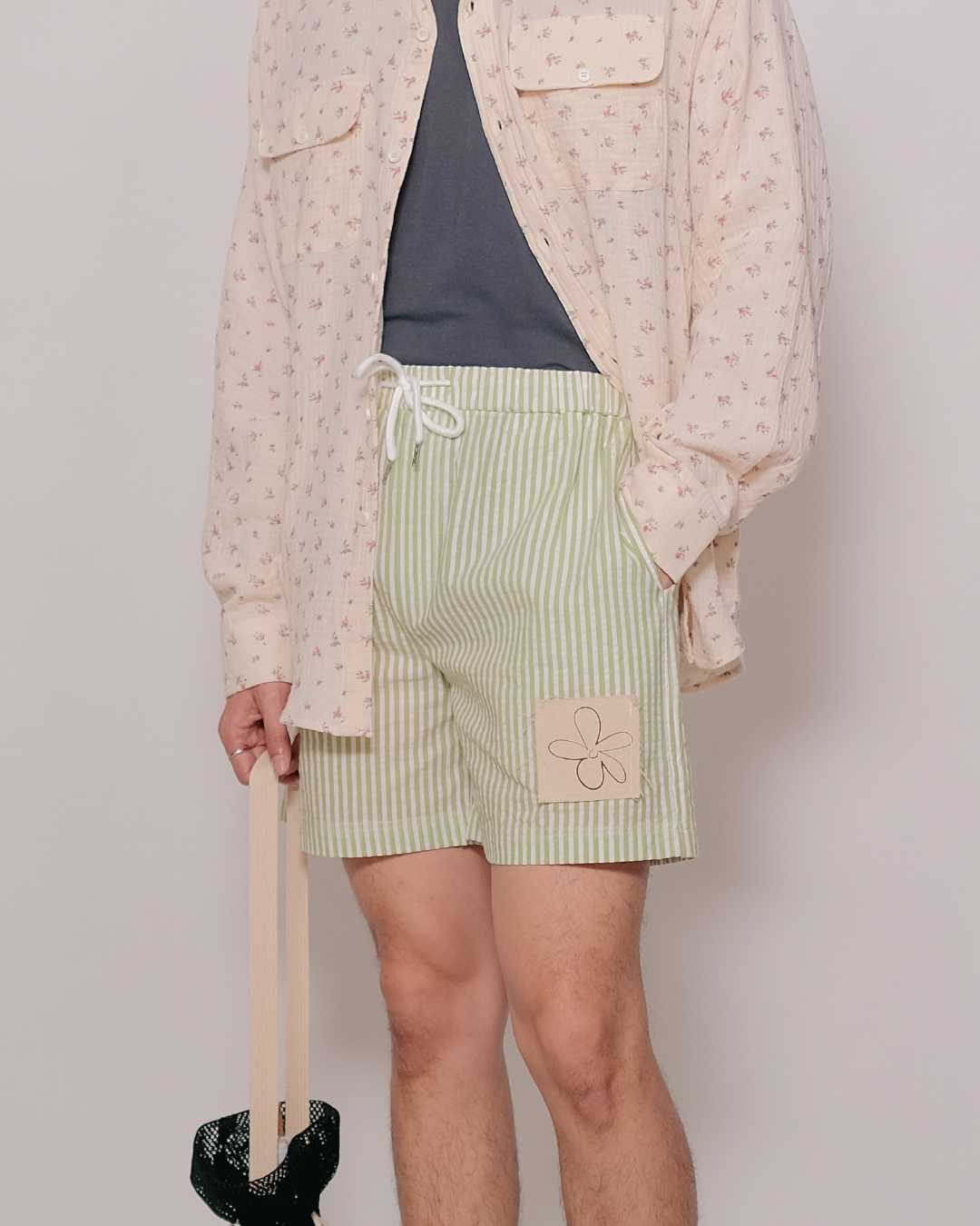 CLUB ✿ 17 Stripe-Textured Pajama Shorts in Green/White