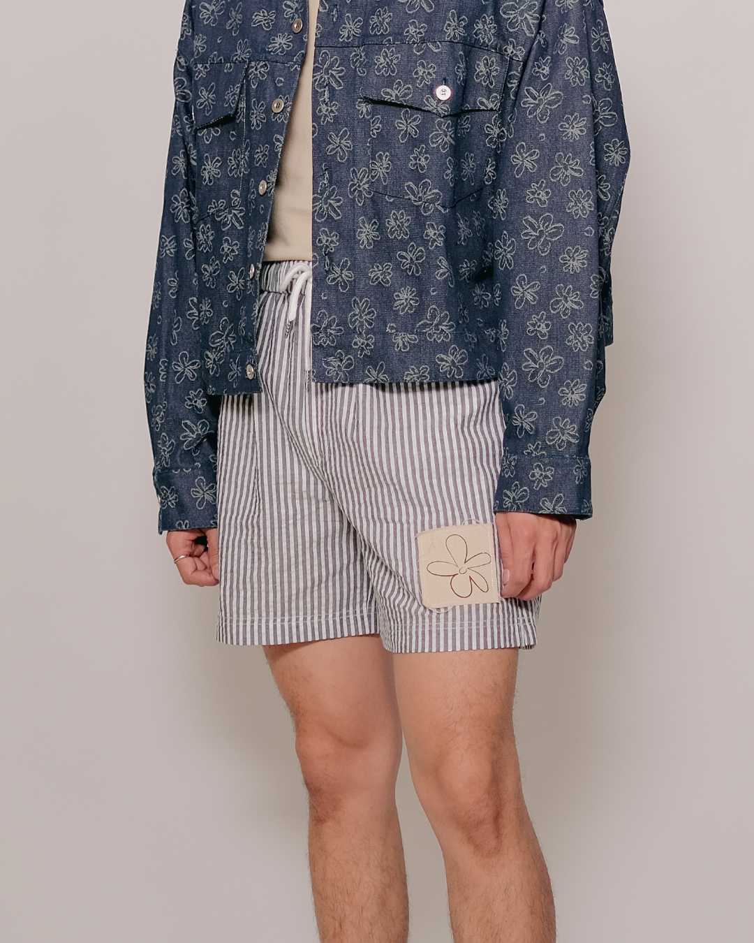 CLUB ✿ 18 Stripe-Textured Pajama Shorts in Navy/White