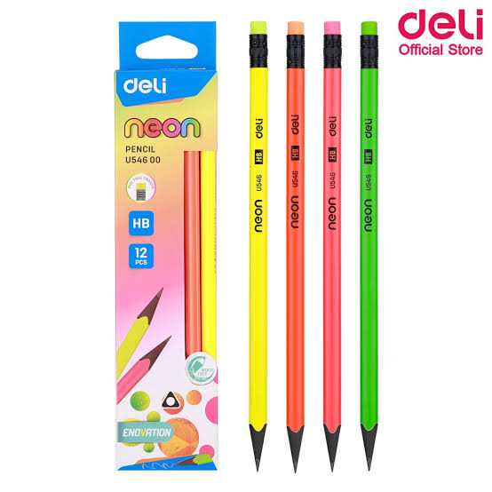 ดินสอไม้ HB Deli neon ( 12ด้าม/1กล่อง )​