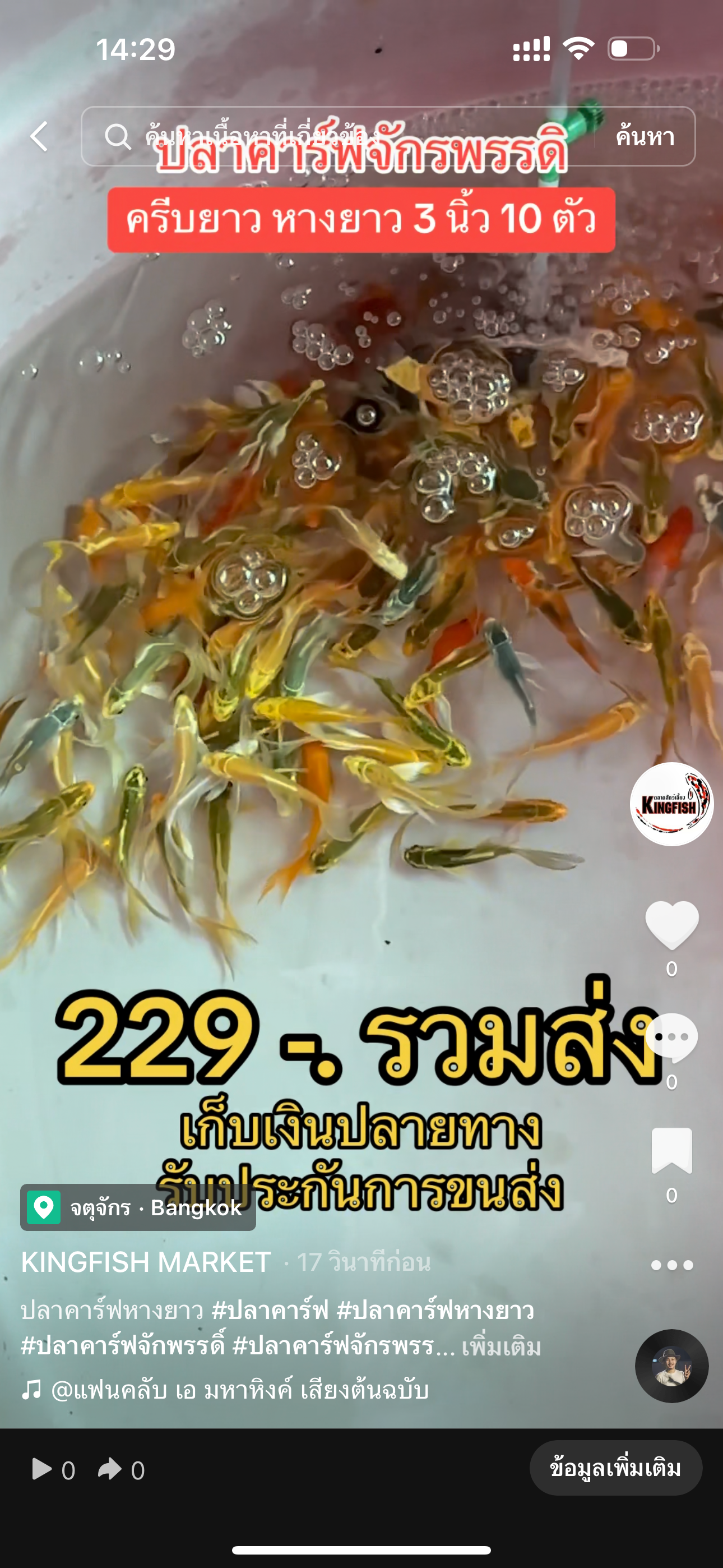 ปลาคาร์ฟจักพรรดิ 3 นิ้ว 10 ตัว 229 บาท รวมส่ง