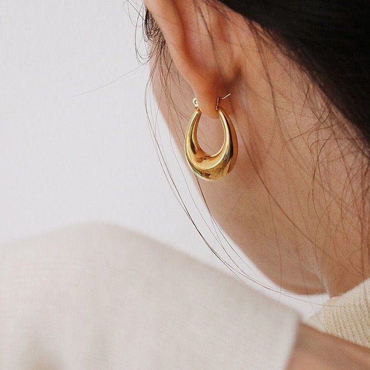 18K gold plated chunky round hoops earrings 
