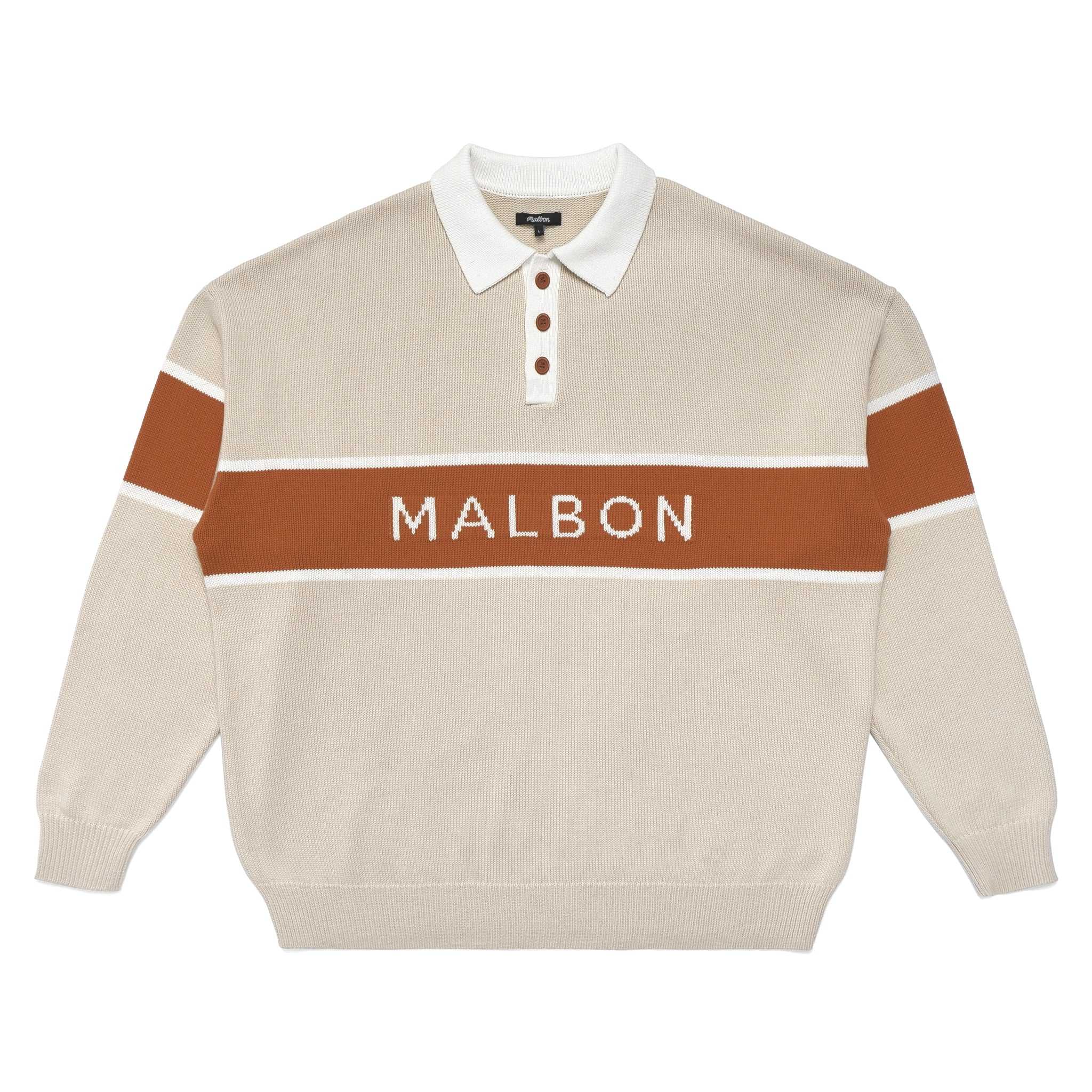 MALBON GOLF  BLOCK LONG SLEEVE KNIT POLO