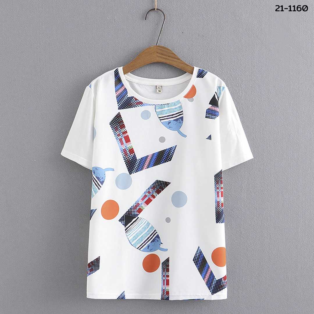 21-1160 เสื้อยืดคอกลม พิมพ์ลายกราฟฟิค