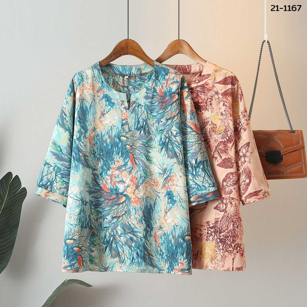 21-1167 เสื้อพิมพ์ลาย แขนสามส่วน