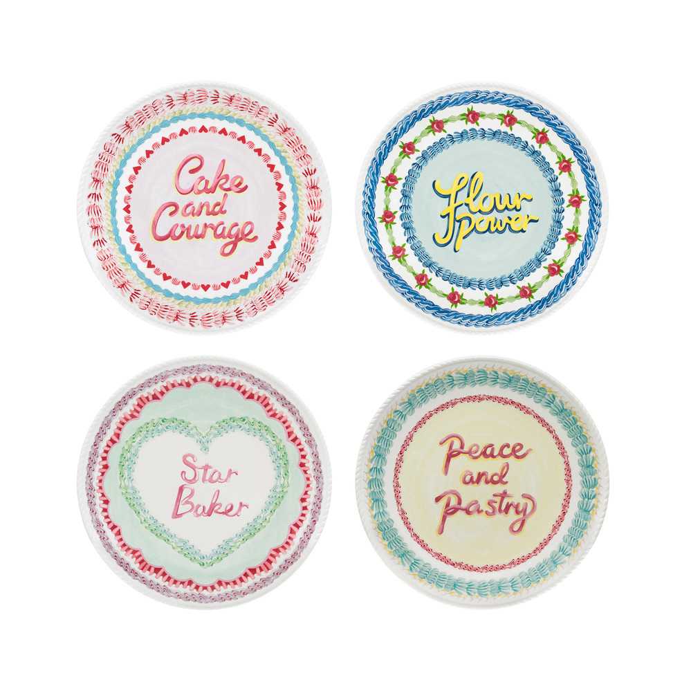 Set of 4 Side Plates GBBO Icing Placement Pink/Cream