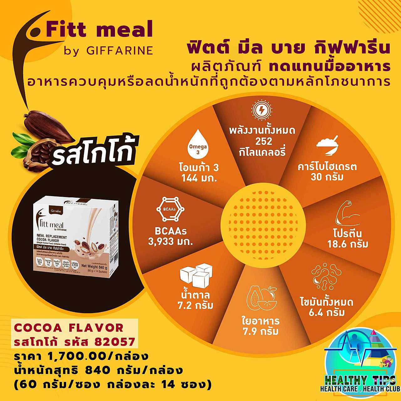 ฟิตต์ มีล บาย กิฟฟารีน รสโกโก้  ผลิตภัณฑ์ทดแทนมื้ออาหาร รสโกโก้ (อาหารควบคุมหรือลดน้ำหนัก)