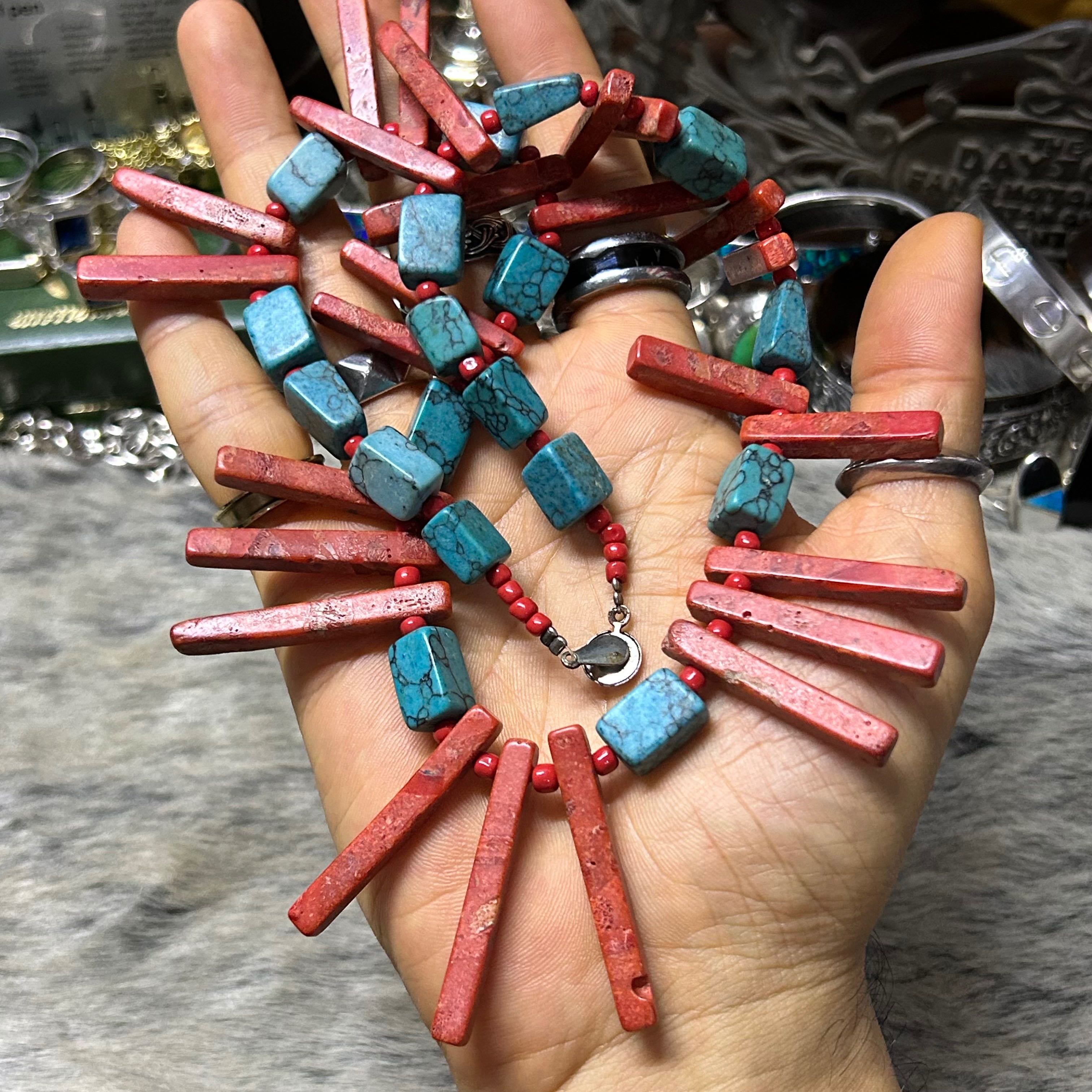 สร้อยคอ Turquoise  และ โครอล กว้าง10มม. ยาว20นิ้ว 
