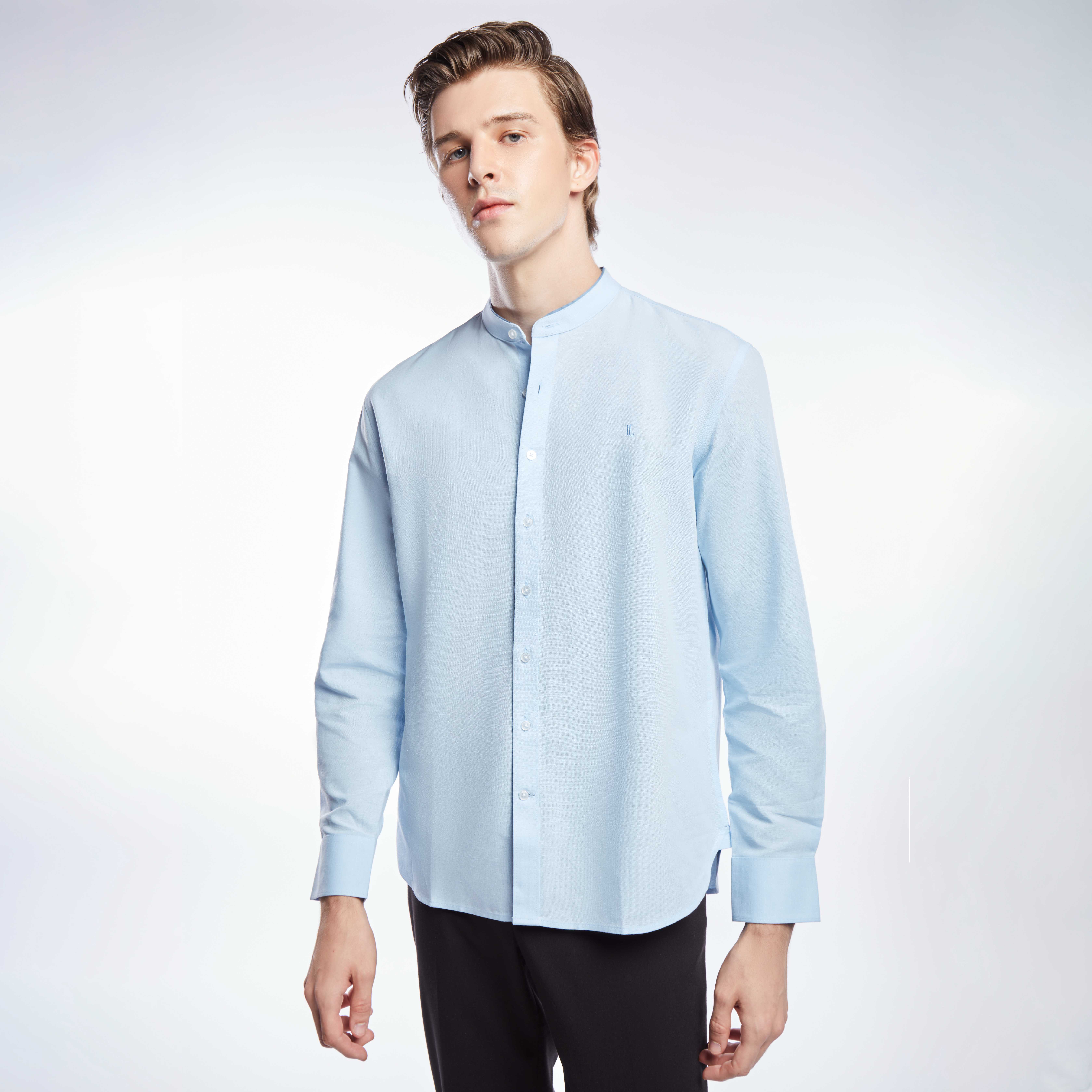 เสื้อเชิ้ตแขนยาวคอจีน สีฟ้าอ่อน | 03413