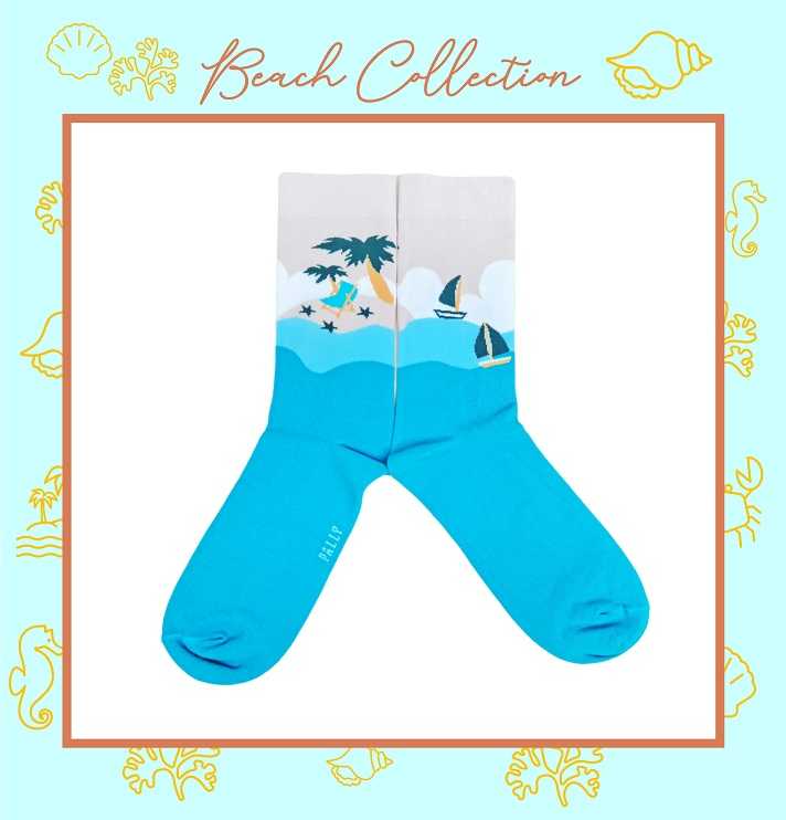 PALLY ถุงเท้าแฟชั่น Beach collection ครึ่งน่อง ชายหาดและท้องทะเล ขนาด ฟรีไซส์