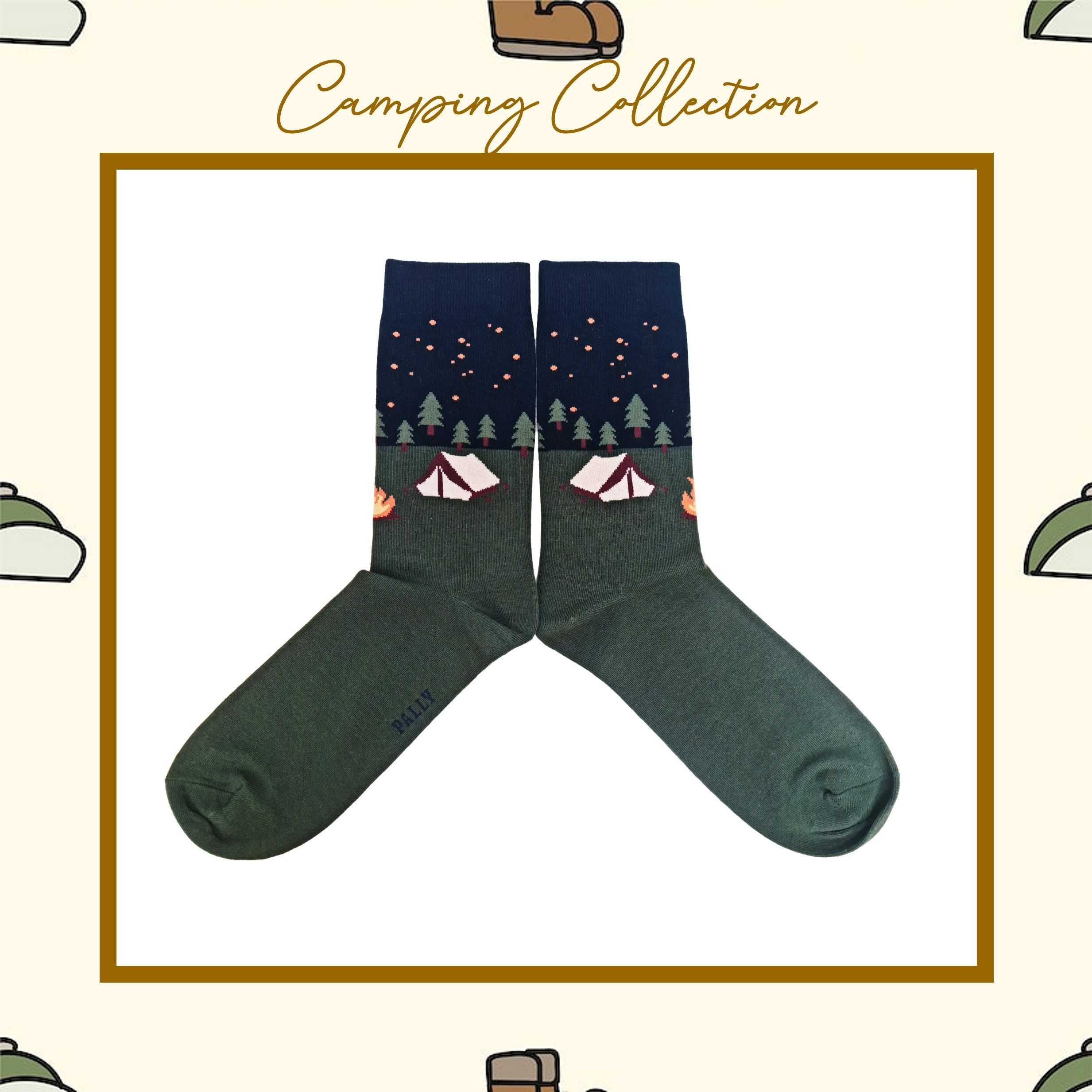 PALLY ถุงเท้าแฟชั่น  Let's go camping collection ลาย Night Camping ครึ่งน่อง ขนาดฟรีไซส์
