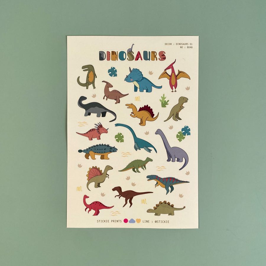 สติ๊กเกอร์ติดเล่น กันน้ำ ลาย DINOSAURS ( Sticker dicut 1 sheet )