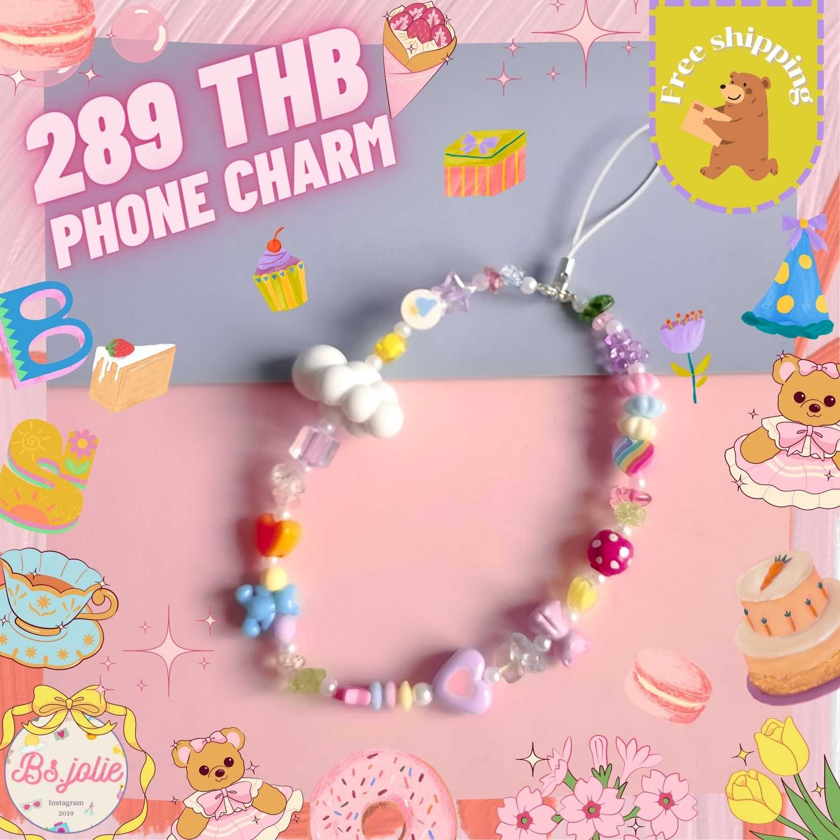Phone charm น้องก้อนเมฆ หินใสหลากสี
