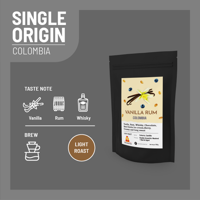 เมล็ดกาแฟคั่วอ่อน Colombia Vanilla Rum 100g.
