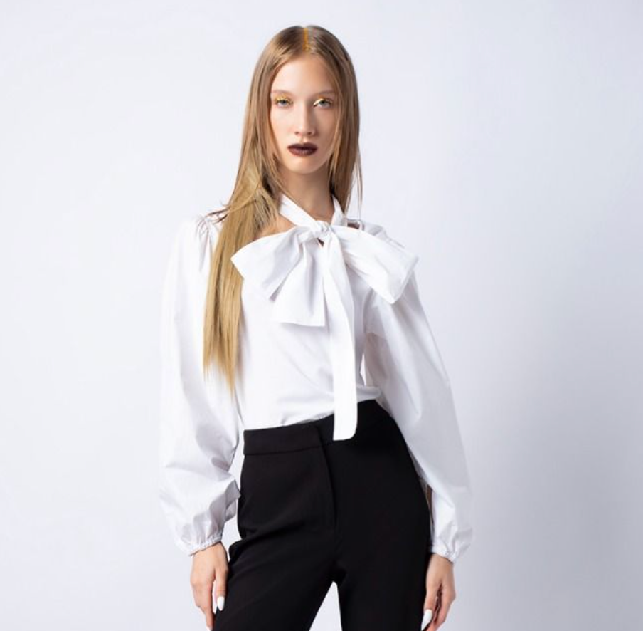 เสื้อเบลาส์แขนยาวแต่งโบว์ | Long Sleeve Blouse with Bow Detail | 06020
