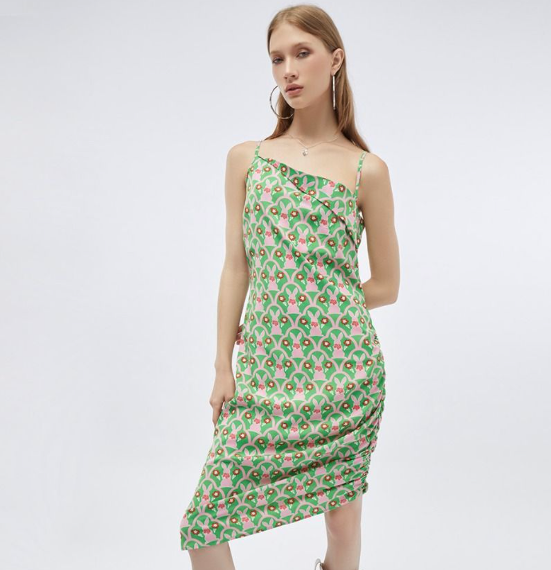 เดรสสายเดี่ยวลายกระต่าย | Rabbit Print Ruched Dress | 06123