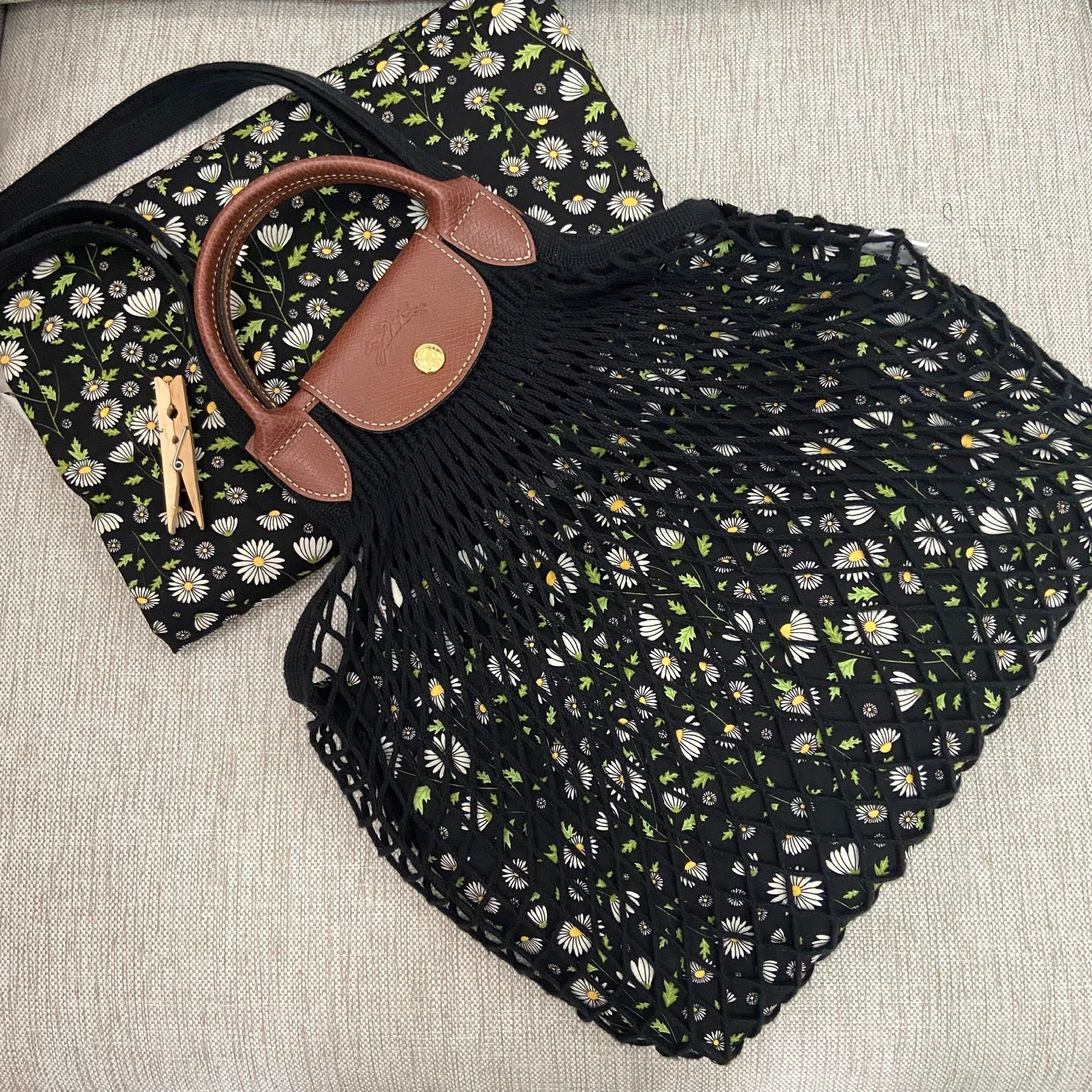 Bag in Bag กระเป๋าไส้ในไซส์ S ลายเดซี่พื้นดำ📌 พร้อมส่ง
