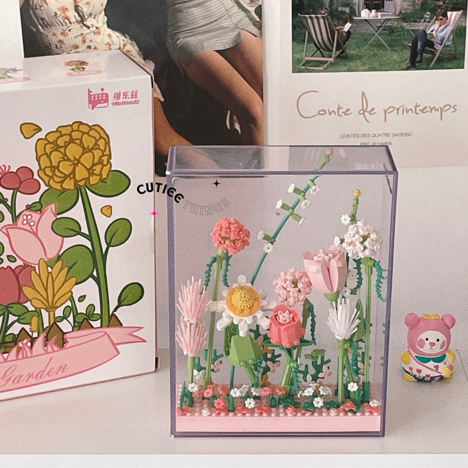 #พร้อมส่ง เลโก้สวนดอกไม้โทนชมพู พร้อมกล่องใส