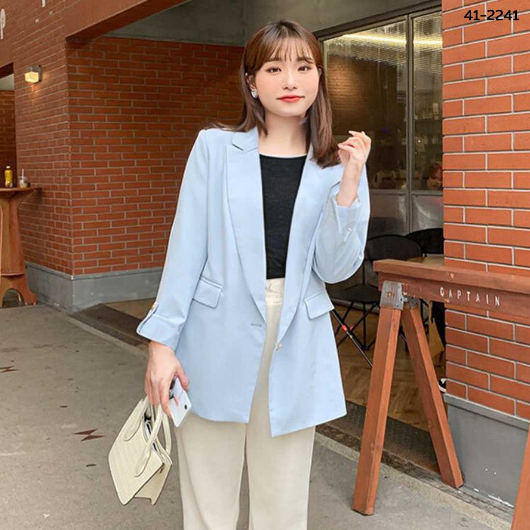 41-2241 เสื้อสูททำงานตัวยาวสีฟ้าอ่อน