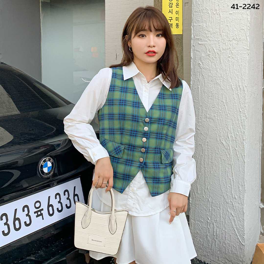 41-2242 เสื้อคลุมแขนกุดลายสก็อต