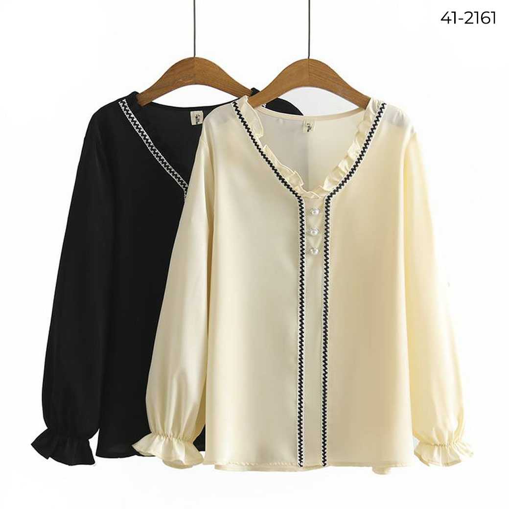 41-2161 เสื้อทำงานผ้าชีฟอง แต่งระบาย