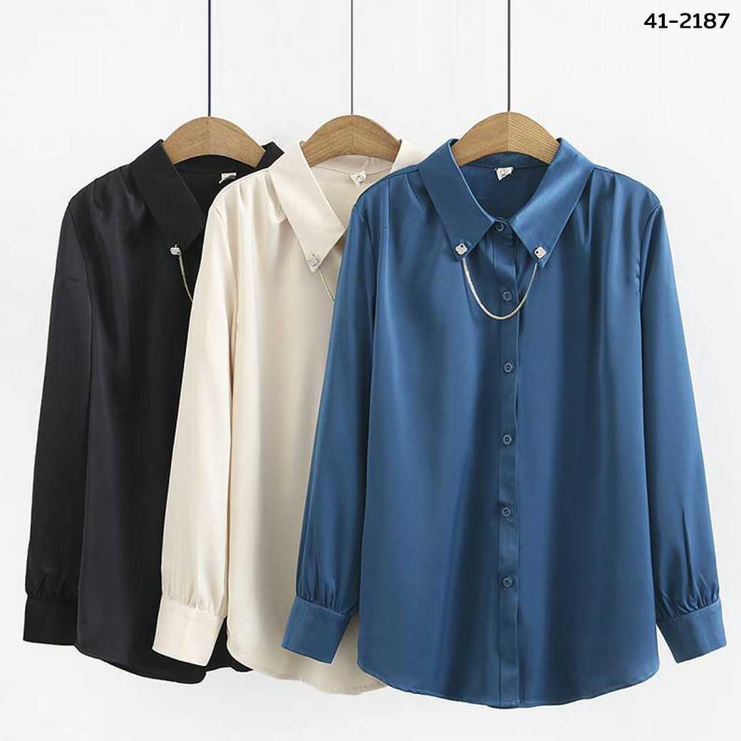 41-2187 เสื้อทำงานแขนยาว แต่งสร้อยช่วงปก