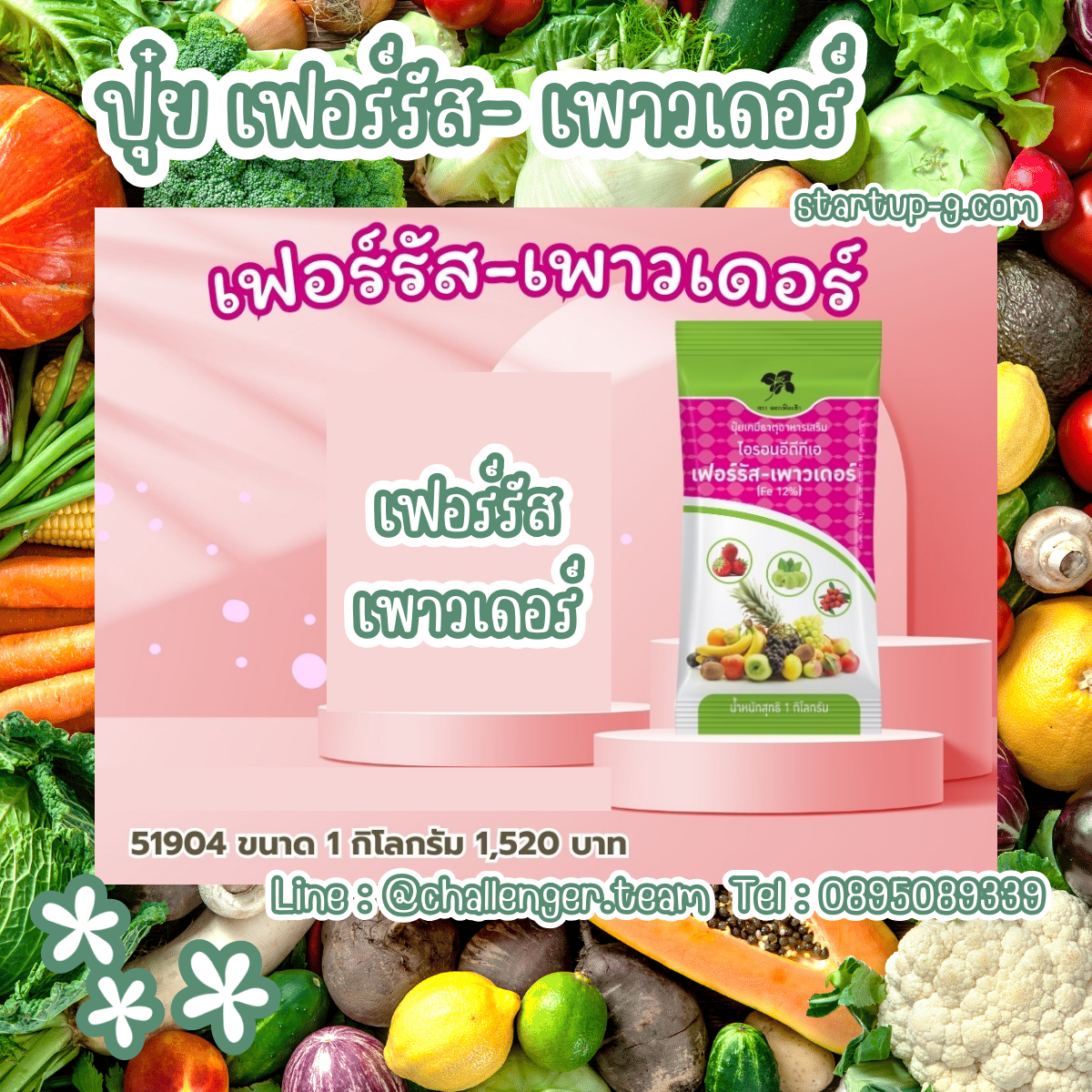 🍏🌿ปุ๋ยเฟอร์รัส-เพาวเดอร์ปุ๋ยเคมีธาตุอาหารเสริมธาตุเหล็ก(Fe)12% ในรูปคีเลตEDTAแบบผง ใช้ฉีดพ่นทางใบ