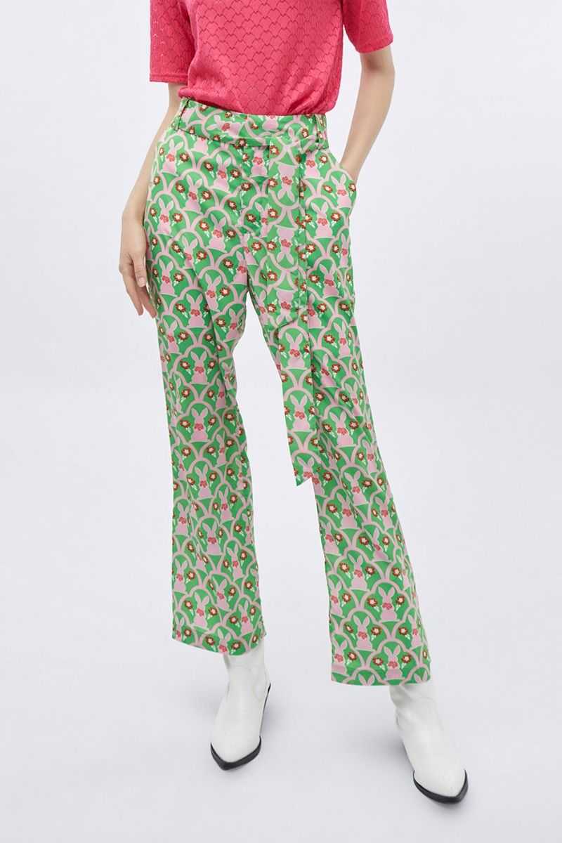 กางเกงทรงขากว้างลายกระต่าย | Rabbit Print Wide Leg Pants | 06126