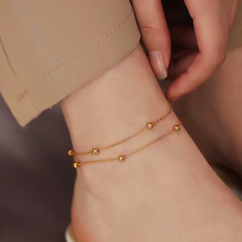 สร้อยข้อเท้าลูกปัดทอง 18K สร้อยข้อเท้าลูกปัด สร้อยข้อเท้าแฟชั่น สร้อยข้อเท้า💛 ส่งฟรี 💛