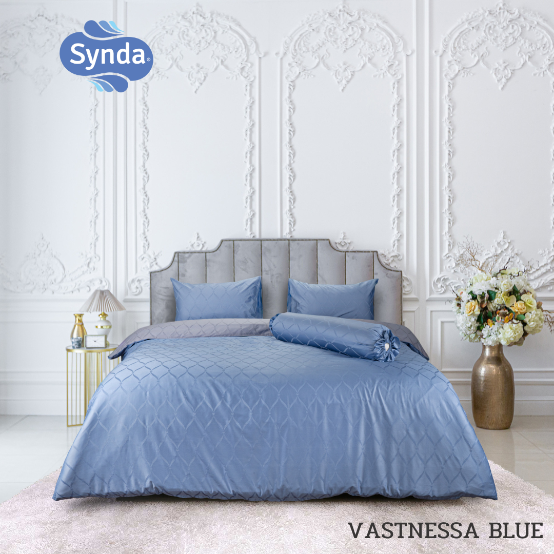 Synda ผ้าปูที่นอนรัดมุม Cotton satin ทอลาย Jacquard  500 เส้นด้าย รุ่น VASTNESSA BLUE