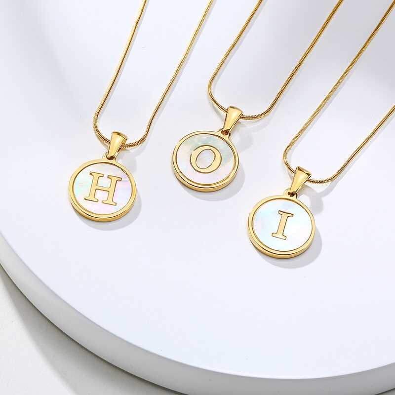 จี้สร้อยคอ  วงกลม อักษร N-Z เครื่องประดับ สแตนเลสทอง อักษรโรมัน