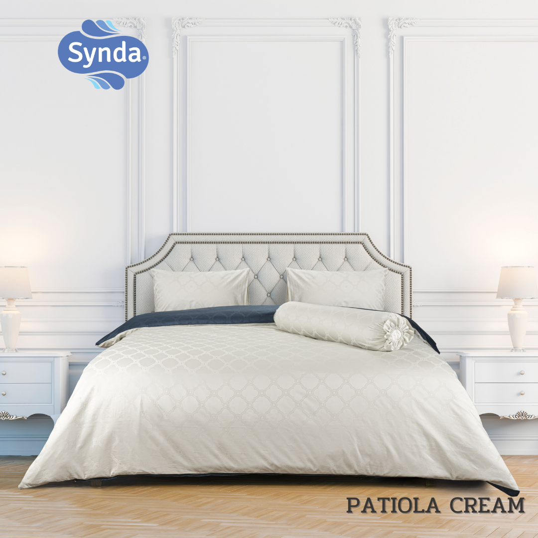 Synda ผ้าปูที่นอนรัดมุม Cotton satin ทอลาย Jacquard  500 เส้นด้าย รุ่น PATIOLA CREAM