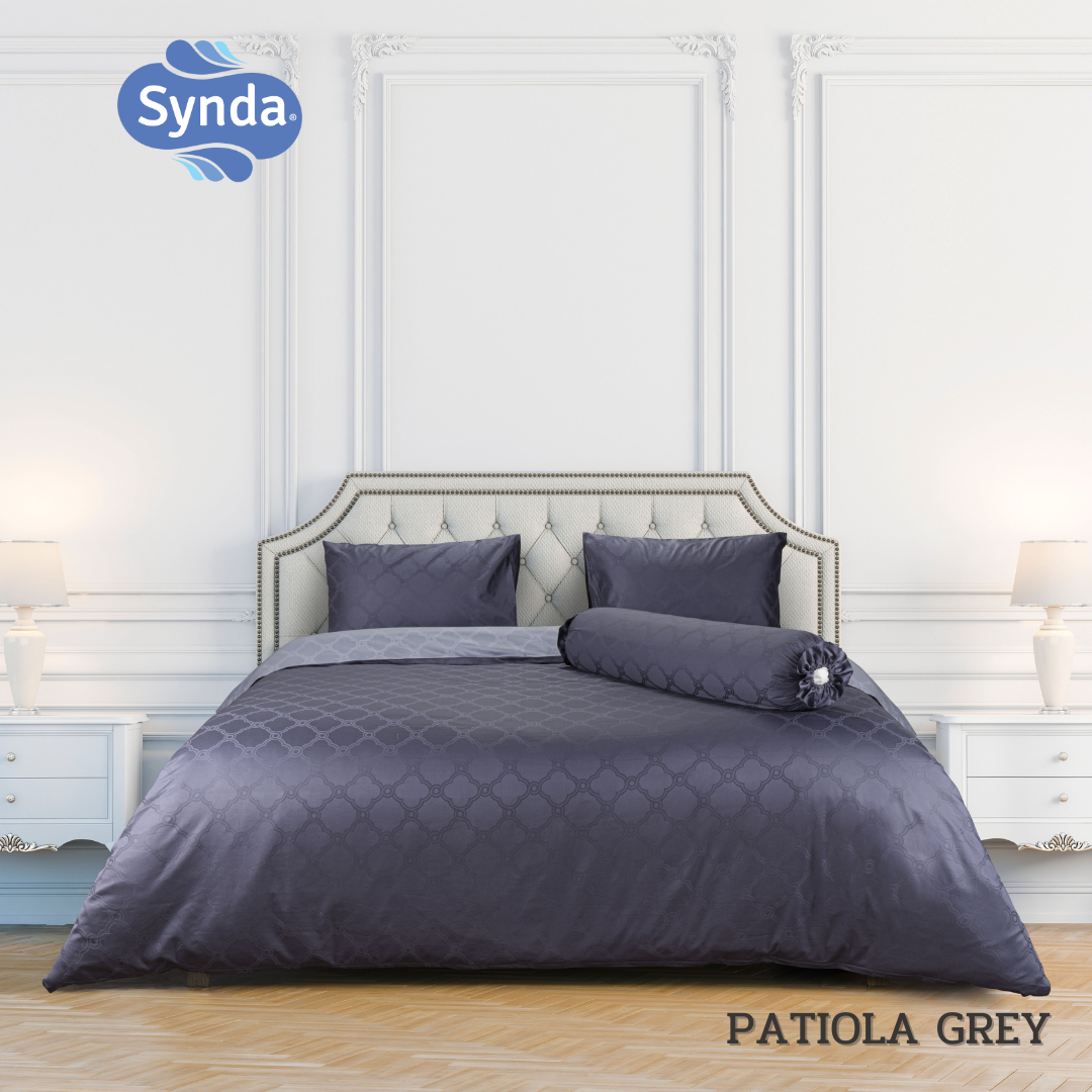 Synda ผ้าปูที่นอนรัดมุม Cotton satin ทอลาย Jacquard  500 เส้นด้าย รุ่น PATIOLA GREY