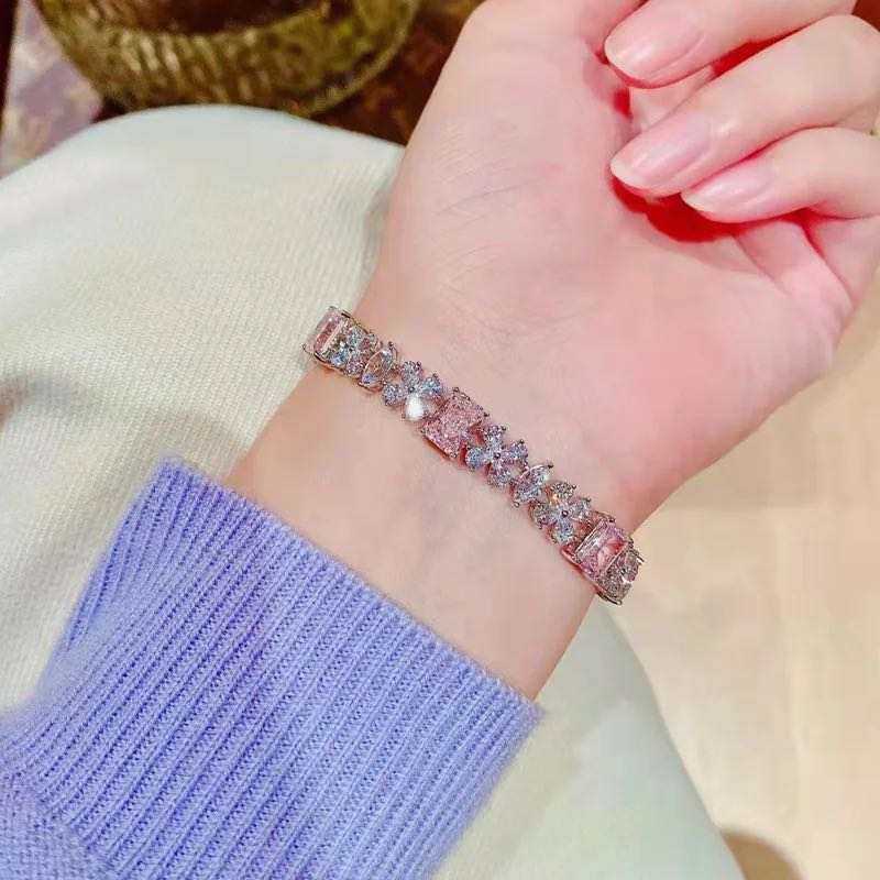 flower with pink diamond bracelet