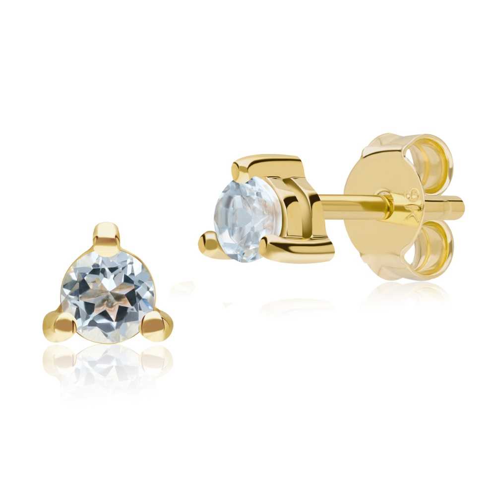 ต่างหูเม็ดเดี่ยวทองคำ 9K ประดับอะความารีน (AQUAMARINE) ฝัง 3 หนามเตย ทรงสตัด
