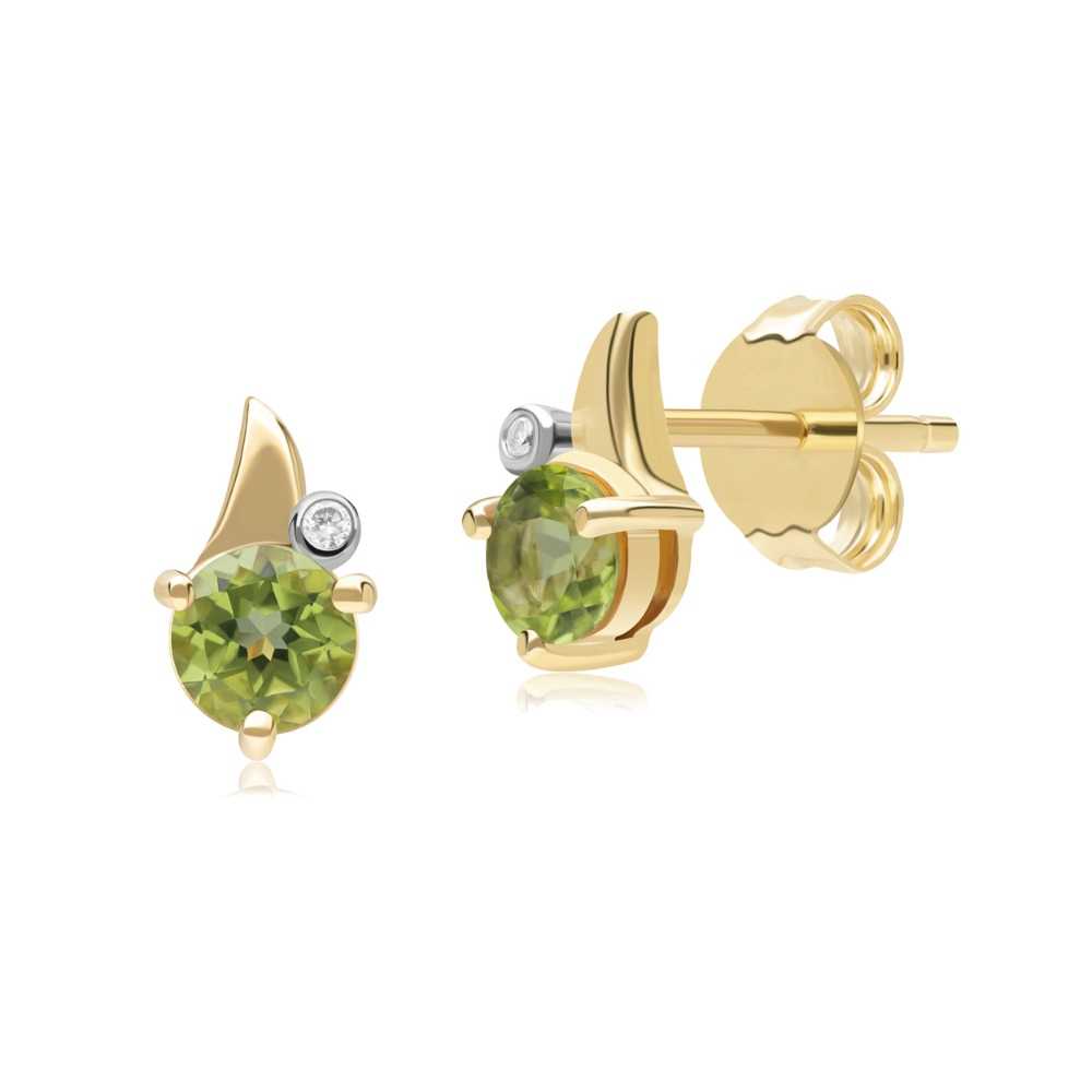 ต่างหูทองคำ 9K ประดับเพอริดอท (PERIDOT) และเพชร ดีไซน์ใบไม้ ทรงสตัด