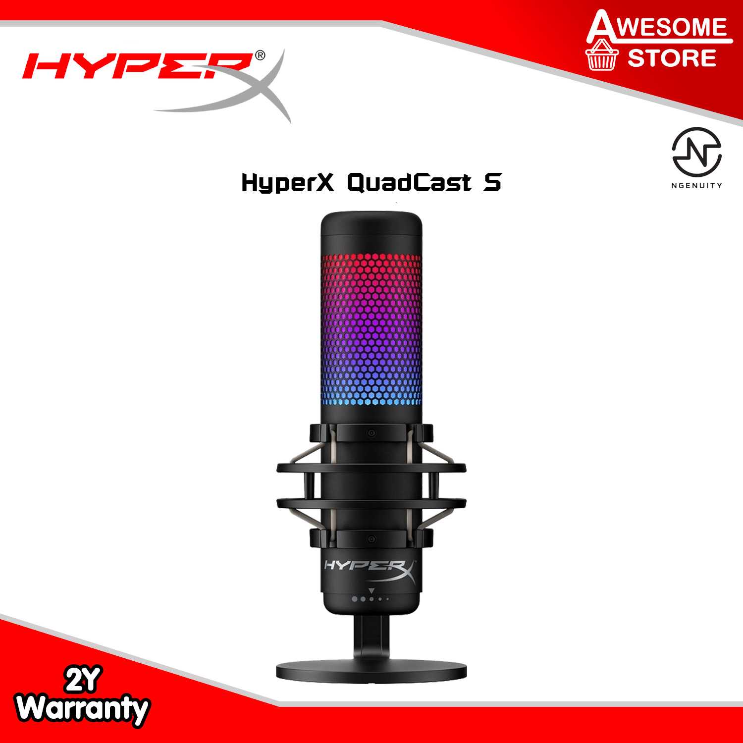 HyperX QuadCast S RGB USB Condenser Microphone รองรับ PC PS4 (HMIQ1S-XX-RG/G)