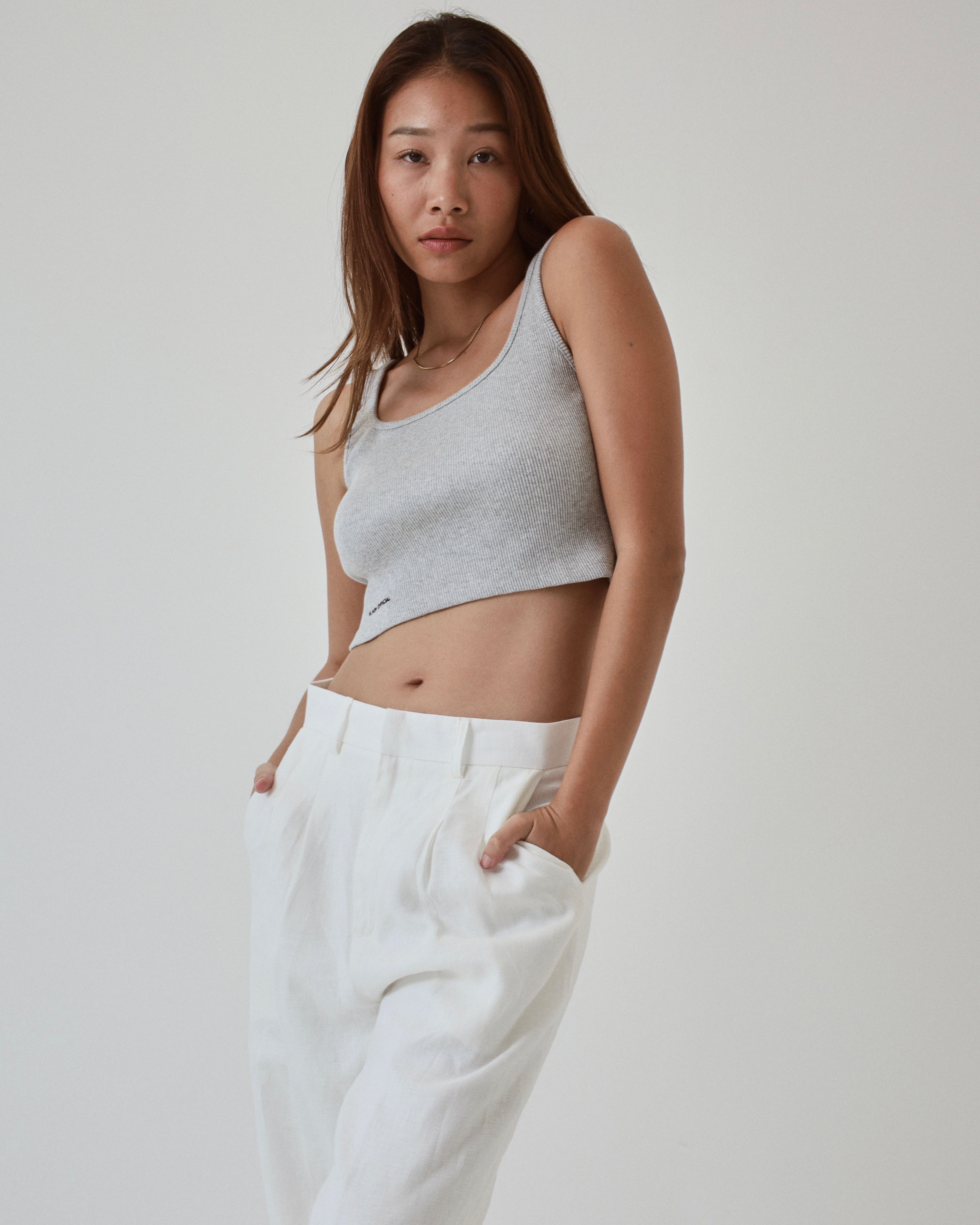 RUMON OFFICIAL- Rumon Crop Top เสื้อครอปท๊อป ผ้ายืดร่อง (Grey)