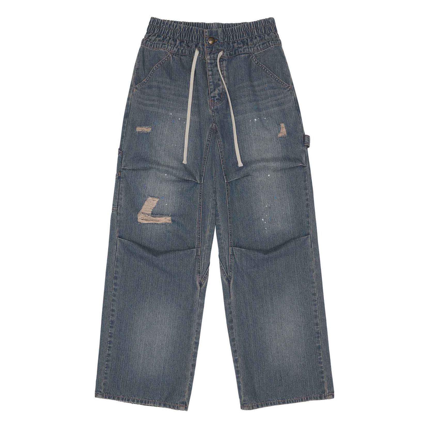 (pre,รวมส่ง) folding waist denim pants /sculptor