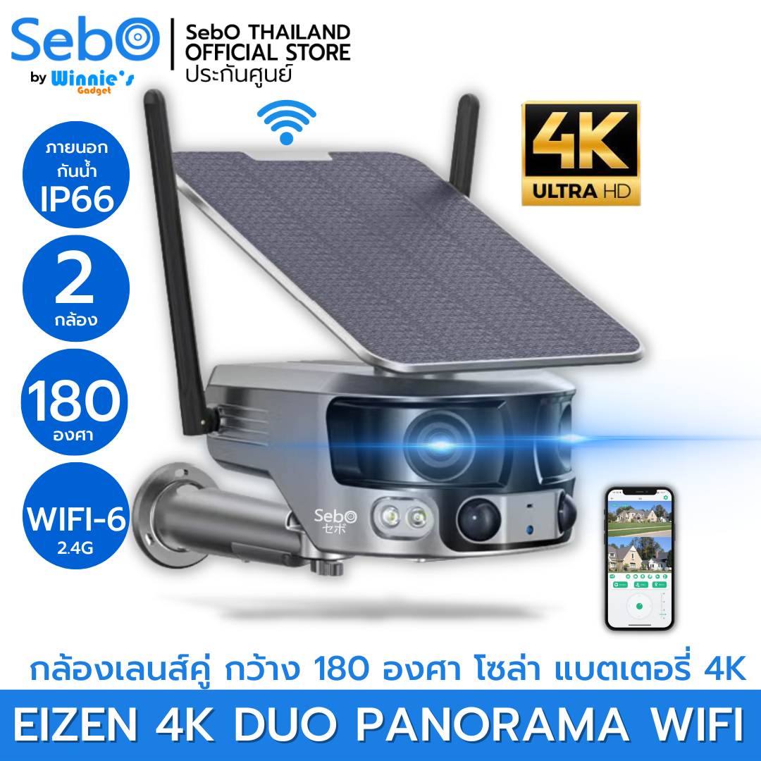 SebO EIZEN 4K DUO PANORAMA ภาพชัดระดับ 4K บันทึกได้กว้างที่สุด ระบบAI ซูมตามการเคลื่อนไหว