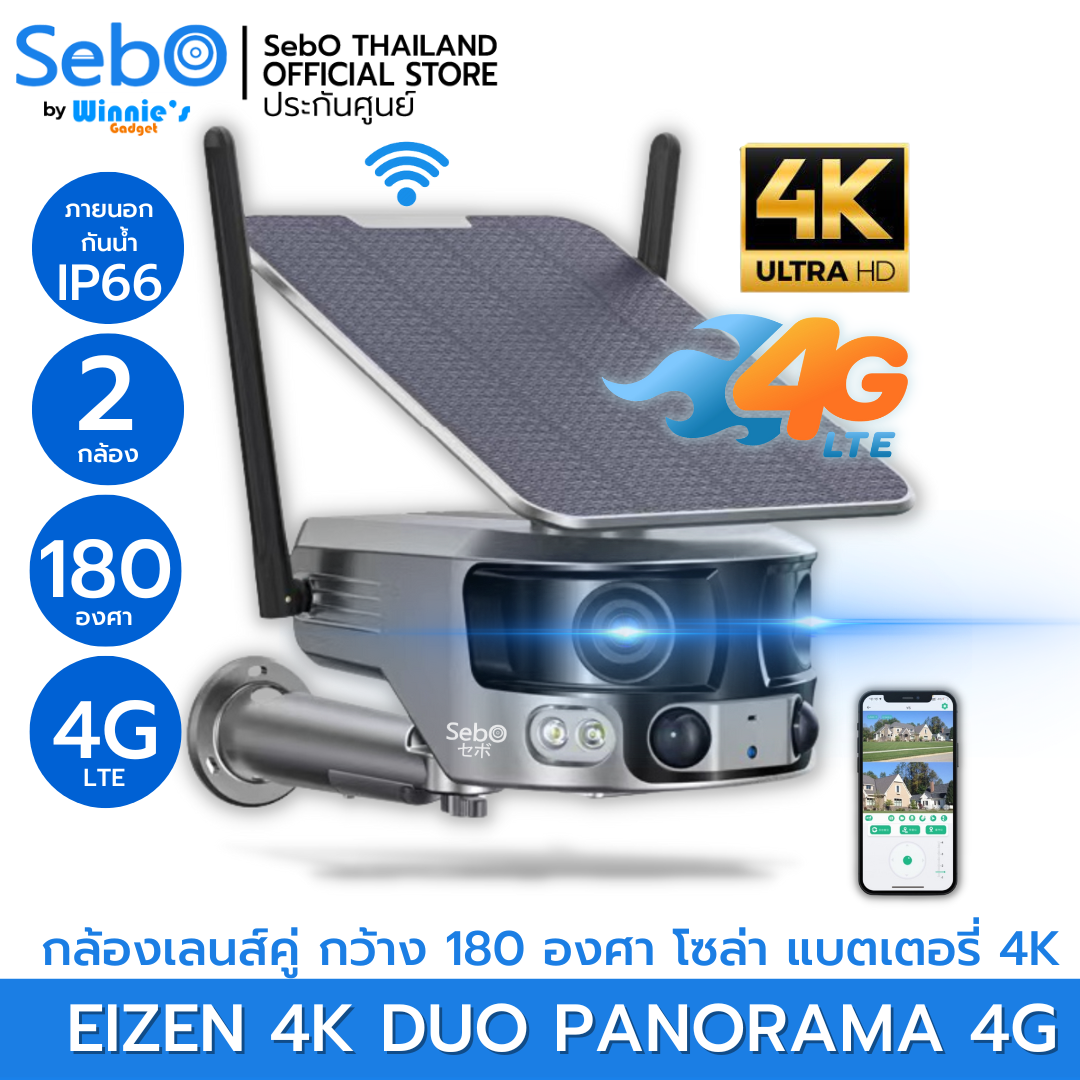 SebO EIZEN 4K DUO PANORAMA (4G) ภาพชัดระดับ 4K บันทึกได้กว้างที่สุด ระบบAI ซูมตามการเคลื่อนไหว