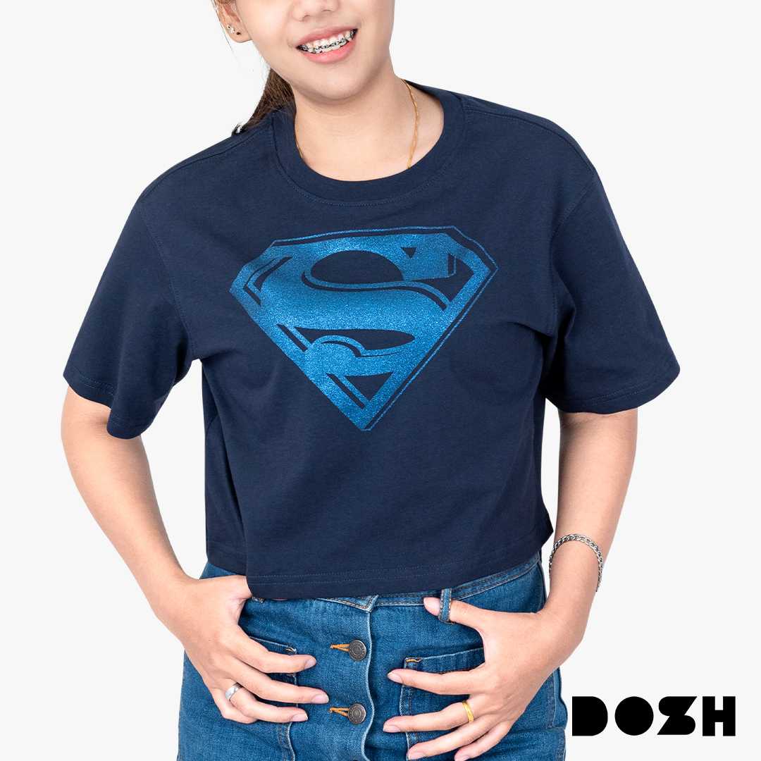 DOSH WOMEN'S CROPPED TOPS SUPERMAN เสื้อยืดครอปสั้น ผู้หญิง DSWT1049-NV